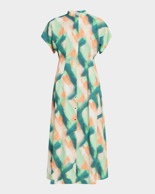 Fit & Flare Crepe De Chine Maxi Shirtdress